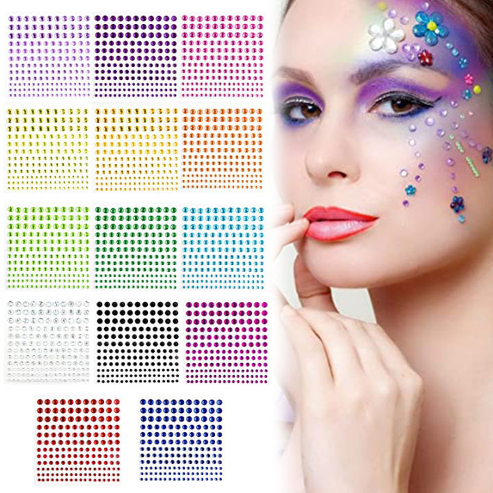 Face Crystal Sticker 1Sheet 165Pcs 3456mm Rhinestone Stickers Crystal Jewels Stickers Self ...