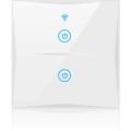 Smart Light Switch, WiFi 2-Gang Wall Wireless Tempered Glass Touch-Screen Switch. 