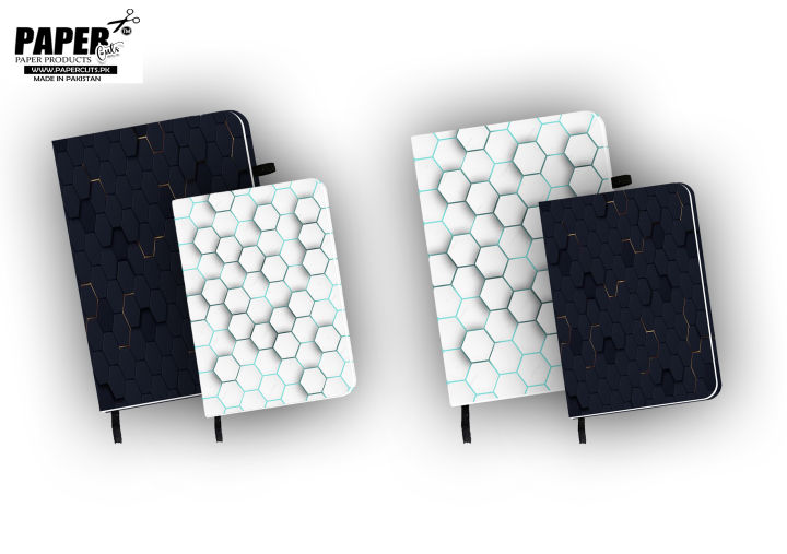 Hexagon Pattern - Black & Golden - White & Blue - A5 Printed Journal ...