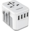 TESSAN Universal Power Adapter, International Plug Adapter with 4 USB Outlets, Travel Worldwide Essentials, All in 1 Wall Charger Converter for UK EU Europe Ireland AU (Type C/G/A/I) Grey. 