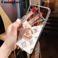 CasingLee For OPPO F15 case Navigation Magnetic Ring Holder Luxury Diamond clover Mirror Back Cover OPPO F15 Phone cases cover Luxury with Lanyard For girls and Boys. 