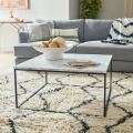 White Marble Square Coffee Table, 30 Inch Modern Wood and Metal Coffee Table for Living Room. 