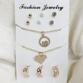 Pack Of 8 Jewelry Set 3 Rings With Adjustable Sizes - 2 Necklace / Pendant & 3 Stud Earrings (Random Design. 