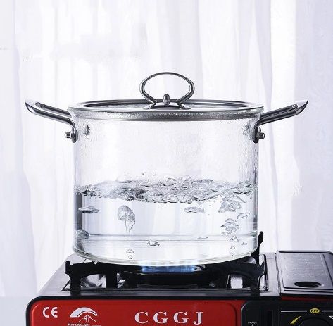 Techmanistan 4.5L Heat Resistant Clear Glass Pot with Stainless Steel Handles & Lid, Stovetop Glass Cooking Pot with Lid, Clear Pots for Cooking, Glass Soup Porridge Pot Microwave Glass Pan