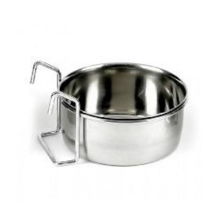 Stainless Steel Feed & Water Bowl Large with Hanging clip macow gray cage birds 1 pc