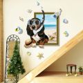 furniture and decoration Miico Creative 3D Cartoon Summer Diving Dog Frame PVC Removable Home Room Decorative Wall Floor Decor Sticker. 