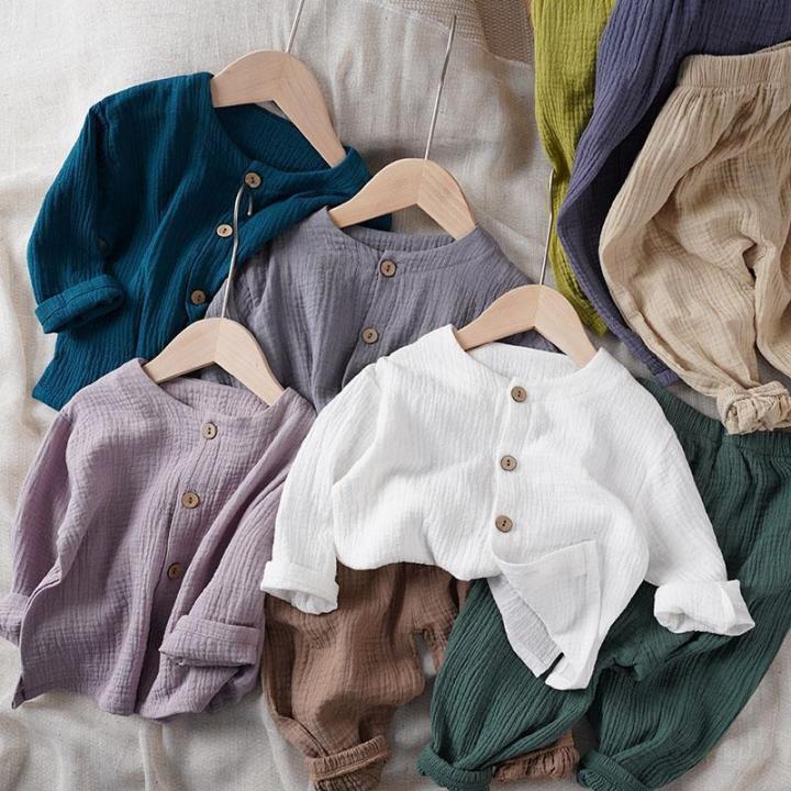 Literary Fan ~ Spring Children's Baby Cotton and Linen Long-sleeved Jacket Thin button-up solid color cardigan for boys and girls