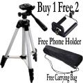Tripod Stand With Phone Holder+ Carrying Bag with New Features Portable For Videos, Mobile Phone and DLSR Camera For Videography and Photography (Adjustable) Black & Silver 3110 Model Tripod Stand Best Quality. 