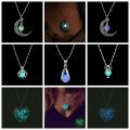 Vienkim Glow In The Dark Necklace Moon Square Heart Necklaces For Woman Water Drop Pendant Night Fluorescence Light. 
