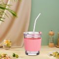 Eco-Friendly Stylish And Leakproof Glass Cup With Lid, Straw And Sleeve For Soda, Juice, Milk And Other Drinks. 