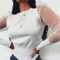 beautifullady Fashion Women Puff Long Sleeve T-shirt Tops Shirts See through Sheer Mesh Blouse. 
