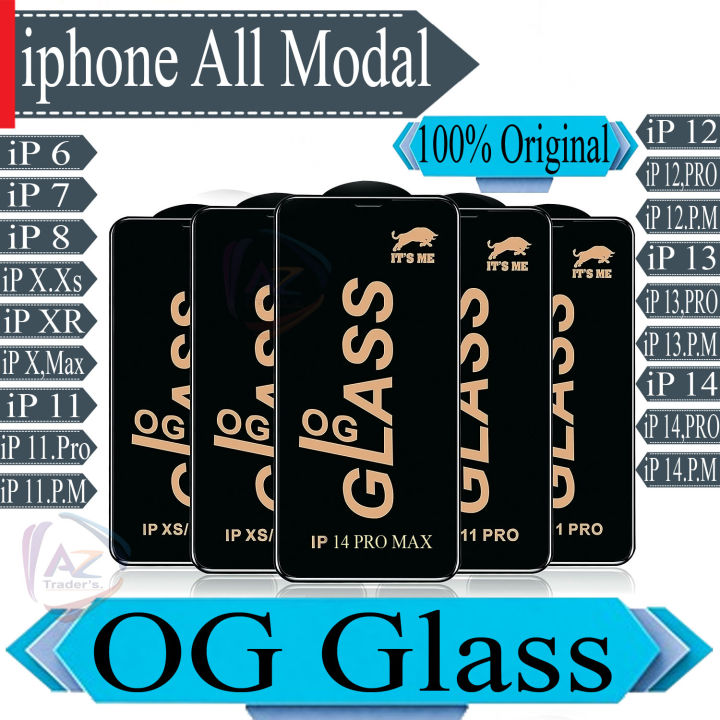 iphone Glass OG Glass Gorilla Glass HD+ Glass Protector For iphone 6/7/8/X/Xs/Xr/X.Max/11/11 pro/11 pro Max/12/12 pro/12 pro Max/13/13 pro/13 pro Max/14/14 plus/14 pro/14 pro Max OG Glass Full Edge to Edge Tempered Screen Protector Premium Quality