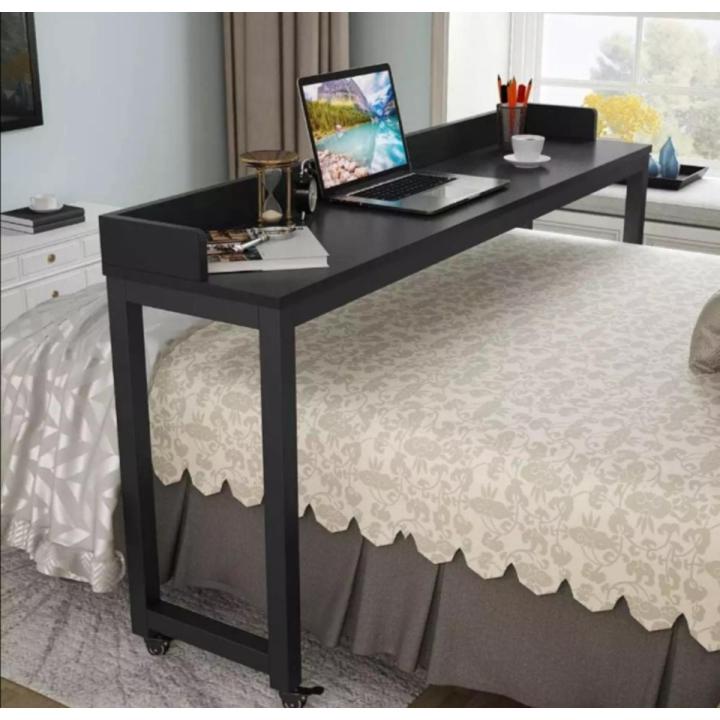Tribesigns Overbed Table with Wheels, Unadjustable Queen Size Mobile Desk with Heavy-Duty Metal Legs, Height Can't Adjust (Black)