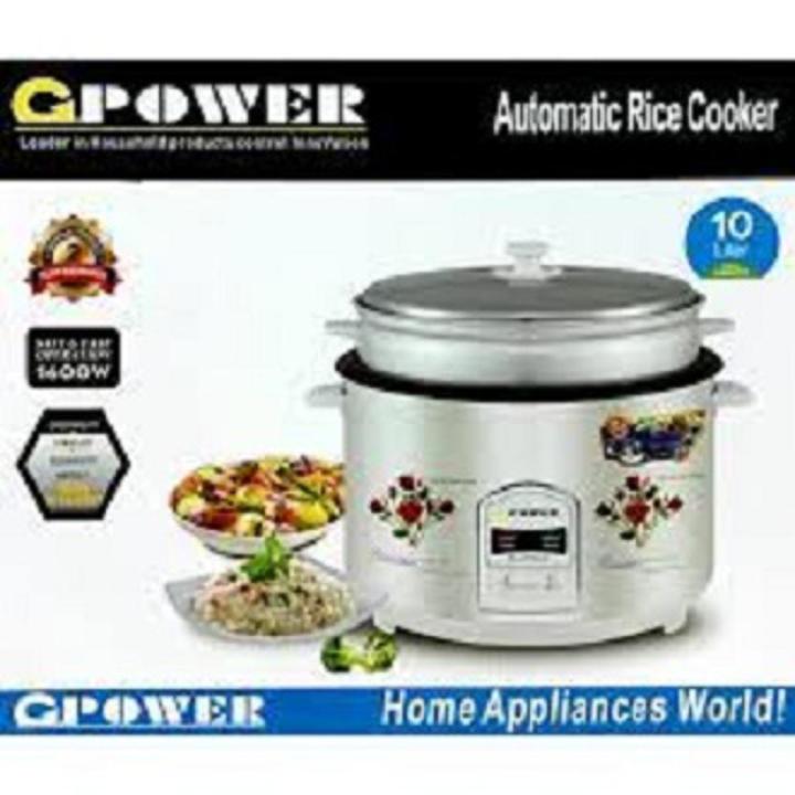 GPower GP-99 Automatic Electric Rice Cooker and Pressure Cooker - 10 Liters Full Capacity - 4.6 Liters Bowl Capacity - 1600 Watts - White (2 Years Brand Warranty)
