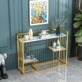 Console Table in Golden Finish with Laminated Marble Effect Wood sheet Top For Living Room, Hallway & Entryway Table. 