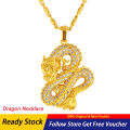 [With Box] 916 Gold Dragon Necklace for Men Original Korean style 3D Dragon Pendant Necklace Men's Wedding Jewelry Birthday Present. 