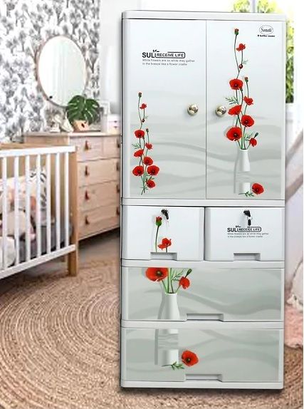 Wardrobe Multipurpose Staorage drawer - Toy Almari Hanging Portion Cupboard Decorative Style - Almari Cabinet Portable  With 6 Drawer
