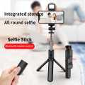 Original 4 in 1 Wireless Selfie Stick Come Vlogging Kit | Tripod (WITH LED LIGHT) Selfie Light Mobile Holder With Fill Light Shutter Remote Control For IOS Android | For Tiktok Vlogging Photography Live Streaming Cooking Videos Pod Cast & Sketchi. 