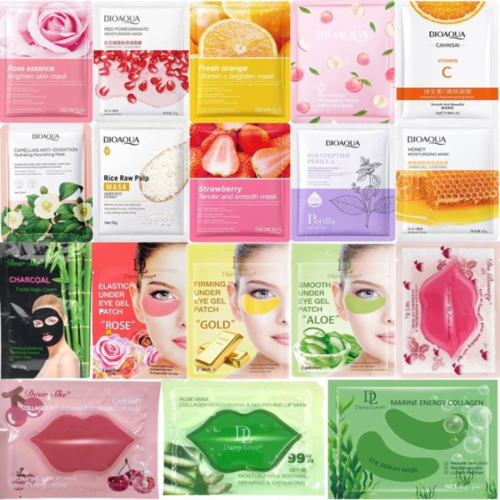 BIOAQUA Pack of 15 Moisturizing Facial Face Sheet Mask, Lip mask, Eye mask, Hydrating, Radiance Boost, , Moisturizing, Skin Care Sheet Mask