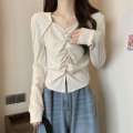 Large size design sense base shirt Spring and Autumn new style fat mm irregular top looks slim covers flesh slit careful machine T shirt. 