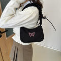 New Fashion Nylon Material Embroidery Shoulder Bag  Construction Ruffle Design Compact Size Butterfly Tote Bag Y2k Handbag for Evening Outings Casual Accessory Youth Makeup Storage Daily Essentials. 