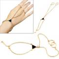 Women Fashion Stylish Punk Golden Tone Alloy Chain Link Two Finger Ring Bracelet. 