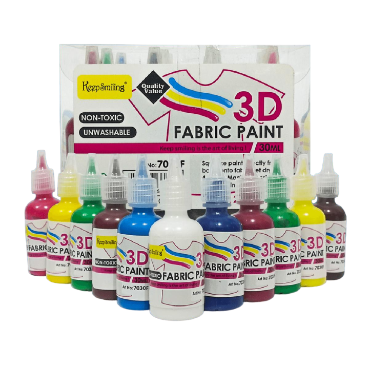 Keep Smiling 3D Fabric Paint Set 12 x 30ml