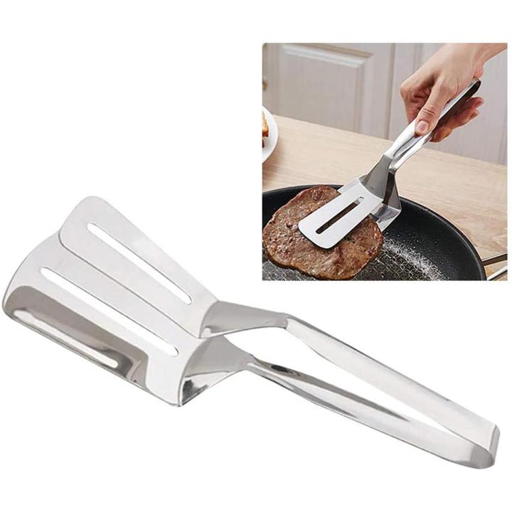 Double sided food flipping durable customized spatula and tongs stainless steel flat fish Pizza turner spatula slotted spoon for Kitchen