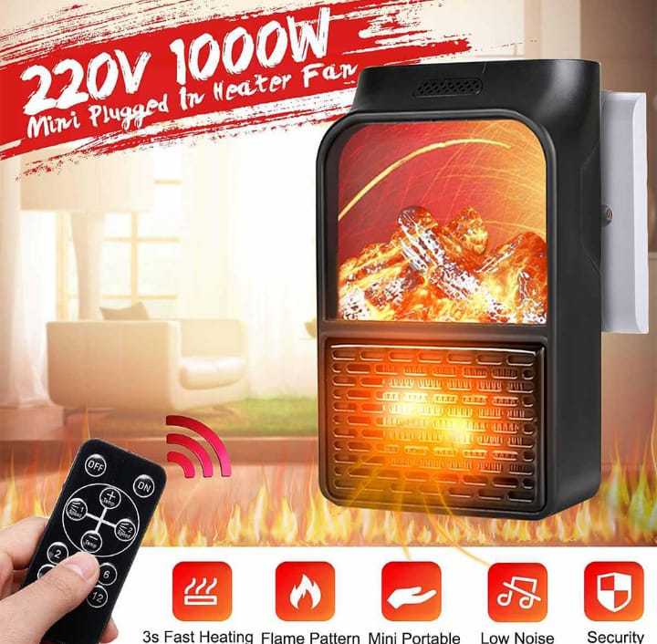HOTTEST SALE Flame Heater 1000W Mini Portable Electric Fireplace Warmer | With Remote Control | Adjustable Room Heater
