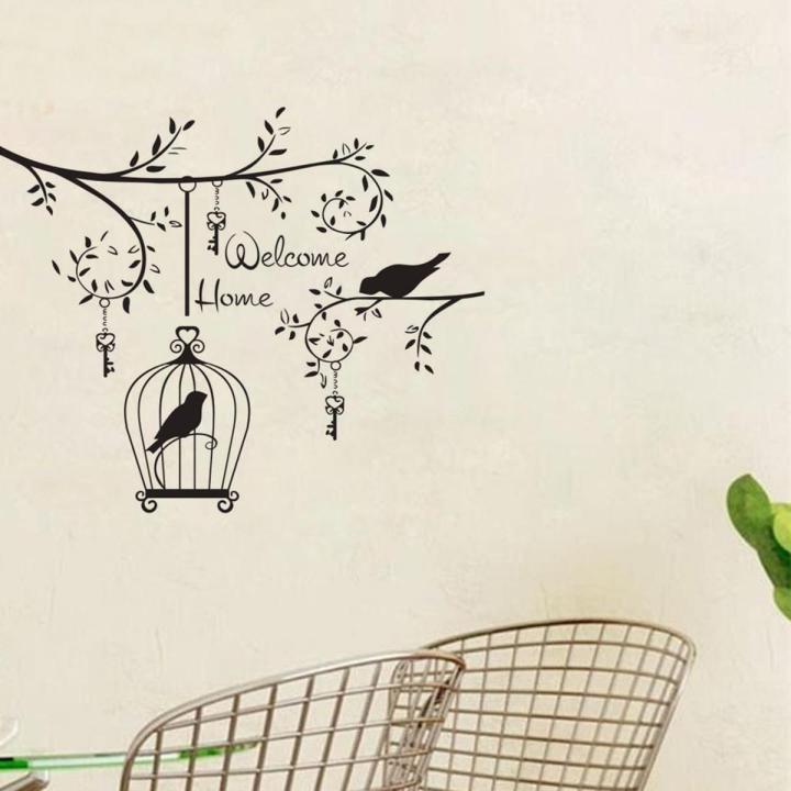 Zooyoo Welcome Home Wall Sticker Birds In The Tree Vinyl Home Decor Living Room Bedroom Decals Removable Bird Decoration