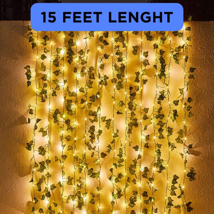 Artificial Fairy Lights with Leaves for Room Decoration | 15-Feet Plug-in Switch Operated Light String Bail | Ideal for Home Decor, Mirrors, Office, Weddings, and Function Decorations