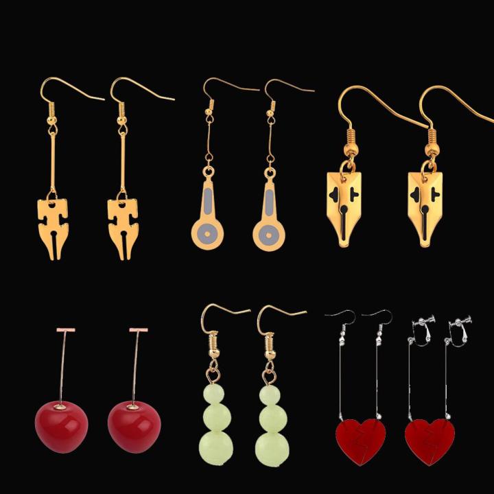 JoJo's Bizarre Adventure Cherry Earrings Anime Kakyoin Noriaki Pierre Polnareff Splice Heart Pendant Earring for Cosplay Jewelry