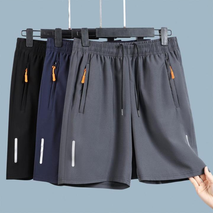 Ice Silk Men Cargo Shorts Sports Summer Quick Dry Leisure Fitness Solid Color Short Trousers Unique Reflective Strip Design