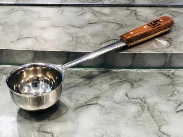 Spoon - Milk or Tea Spoon - High Quality Small 12" Stainless Steel Wooden Handle Milk Pouring Tea Laddle Cooking Deep Spoon چائے والا پوا