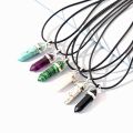 Hexagonal Column Pendulo Necklace Crystal Quartz Bullet Pendulum Chakra Natural Stone Fashion Jewelry Leather Chains Necklace. 