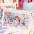 Waterproof Transparent Pencil Case Large Capacity PVC Pen Bag Korean Style Cute Cartoon Travel Pouches Kawaii Cosmetic Bag Makeup Storage School Supplies. 