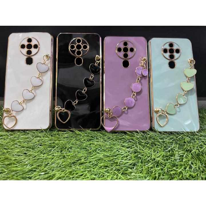 Tecno Spark 6 Back Cover + Love Heart Bracelet Chain Luxury 6D Plating Soft Case Camera Lens Protection -  Tecno Spark 6 Girls Baack Cover
