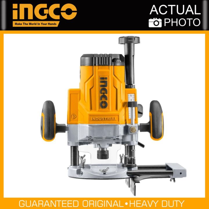 Ingco Electric Router 2200W Variable speed (with 6,8,12mm collets,1pc coping ring, 1pc parralle guide & 1pc aluminium guide fence)