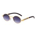 New Metal Frame Sunglasses Vintage Wooden Glasses Legs Neutral Round Frame Sunglasses Small Frame Women's Trendy Accessories. 