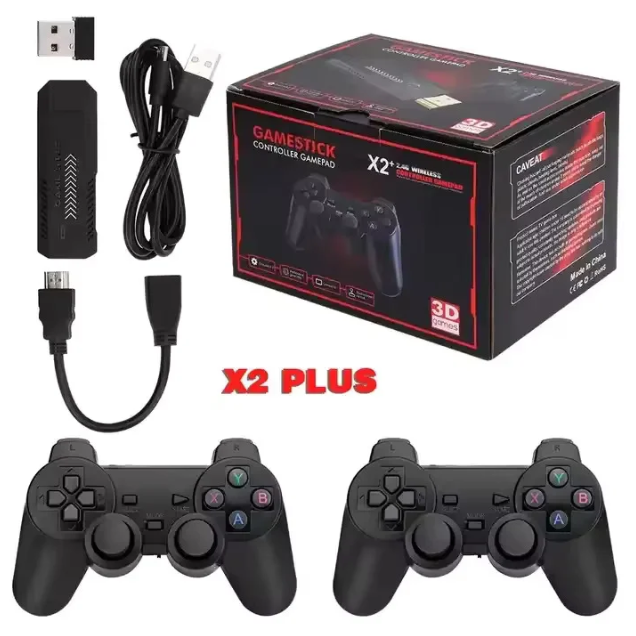 X2 Plus Game Stick  37,000 Plus Games (GTA , Takken 6) 4K Game Stick 3D HD Retro Video Game Console - 2 Wireless Controller 30 plus Emulator For PS1/N64/DC MORE