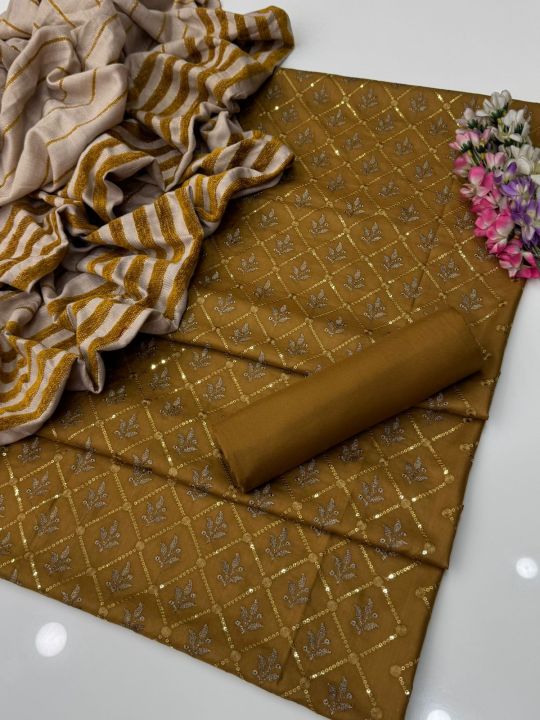 🌺 Original Bareeze Banarsi Dhanak Marina 3PC Dress 💫 | Premium Emb ...