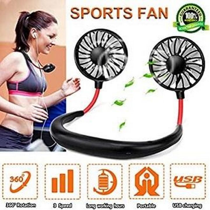 Latest Smart gadget Portable Neck Band Fan Chargeable - Double Face Fan
