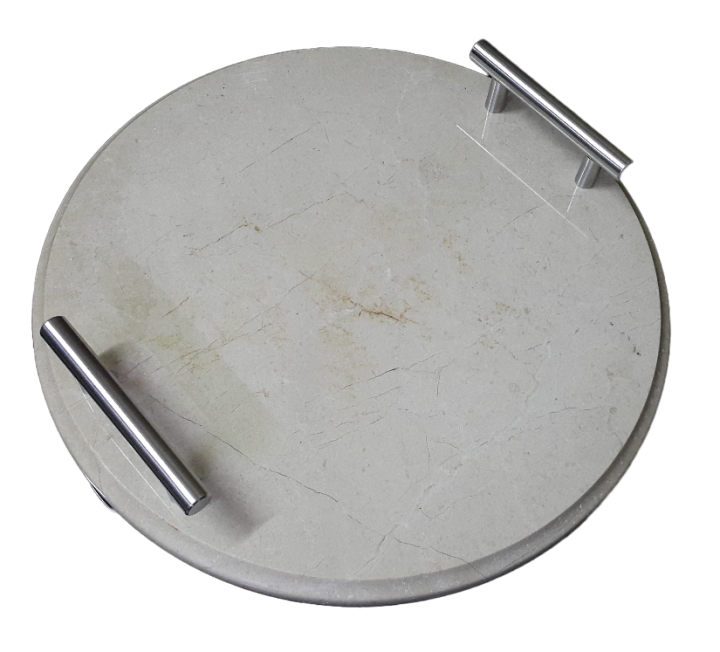 Stylish Natural Marble stone carved Tray with Handles – Marble Tray for Vanity bedroom Perfume Jewelry dining table office table bathroom counter- Round display Decorative Tray – Home décor centerpiece.(Interior decoration)