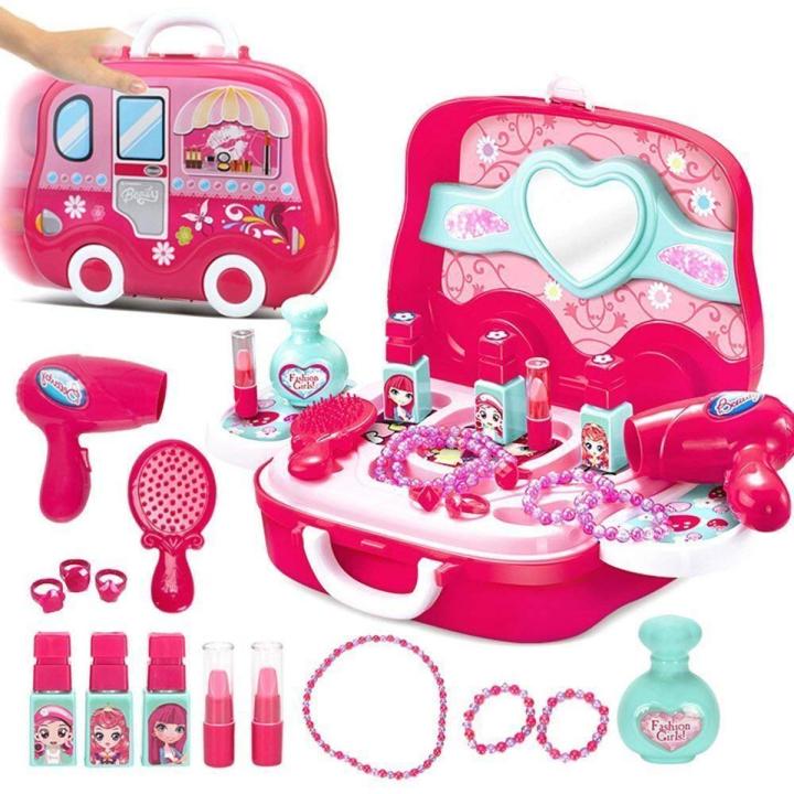 Makeup Briefcase Fashion Beauty Pretend Playset For Kids Girls Make Up Set Toys Professional Princess Makeup Tools Kit For Your Princess Best Birthday Gift