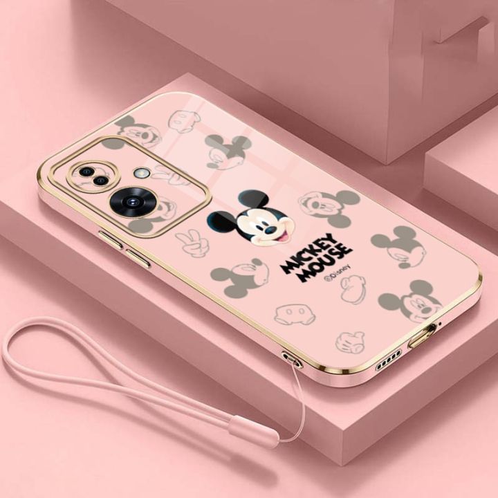 OPPO Reno11 F reno 11F 5G Funny Mickey Cartoon Lovely Case Shockproof Luxury Plating Mobile Cover with Lanyard