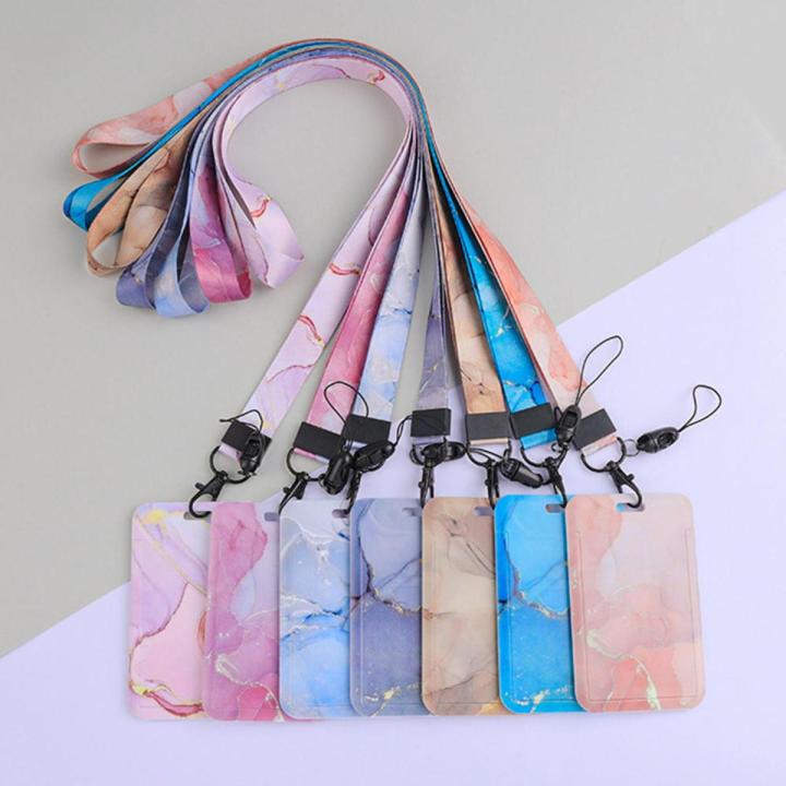 Lanyard with ID Clip, Cute Silk Lanyard Neck with Badge Reel ID Clip with Metal Clip, for students, teachers, office workers, keys, wallets, girls, women gifts (marbled)