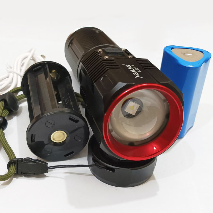 Rechargeable Multi Functional Emergency LED Charge Display X-Balog BL-2211 Imported Super Strong Telescopic zoom Torch Flashlight Laser LED Torch 2km Range 26,400 mAh Battery Power Bank and waterproof