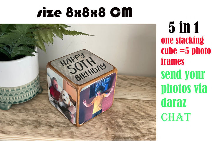 Personalised 8x8 cm Wooden Photo Rubik's Cube - Perfect for Birthday, Anniversary, Wedding, Home Décor, Baby Shower Gift, Father's Day, Mother's Day - Custom Memory Keepsake Frame Block