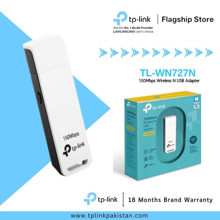 TP-Link Wi-Fi Adapter TL-WN727N 150Mbps Wireless N USB Adapter - 18 Months Brand Warranty