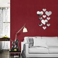 12 pcs Love Heart Self Adhesive Acrylic 3D Mirror Wall Sticker Living Room Bedroom Home Decoration Wall Decor. 